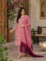 Women Mauve Simmar Silk Embroidery Kurta Set