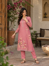 Women Mauve Simmar Silk Embroidery Kurta Set