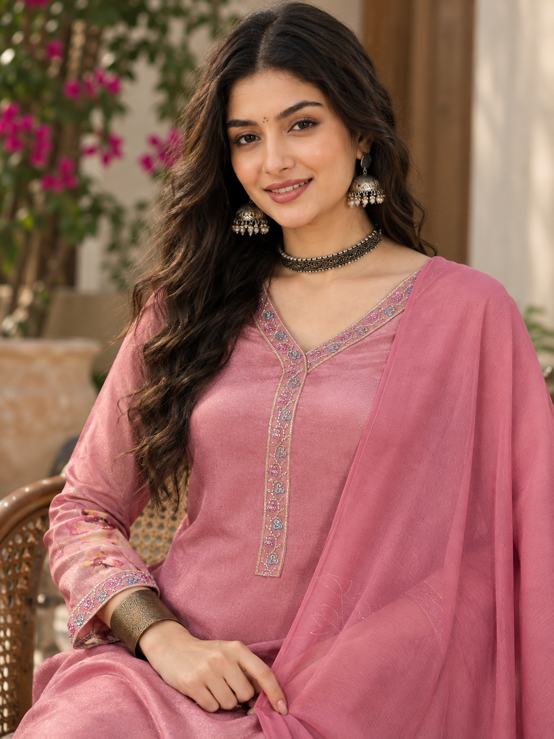 Women Mauve Simmar Silk Embroidery Kurta Set