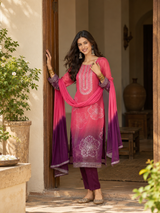 Women Pink Silk Crepe Embroidery Kurta Set