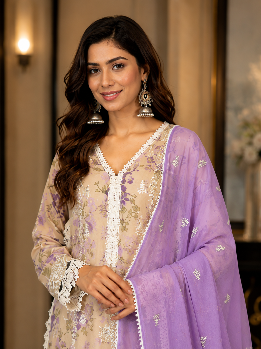 Women's Organza Beige Kurta Set 5
