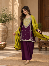 Women Purple Vichitra Silk Embroidered Kurta Set
