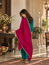 Women Blue Vichitra Silk Embroidered Kurta Set