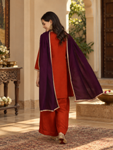 Women Rust Vichitra Silk Embroidered Kurta Set