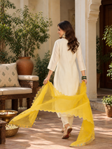 Women White Roman Silk Embroidery Kurta Set
