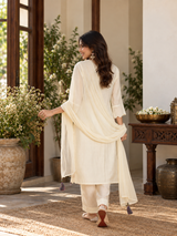 Women Off White Silk Embroidery Kurta Set