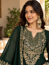 Women Green Silk Embroidered Kurta Set