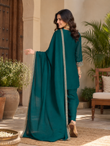 Women Green Silk Embroidered Kurta Set