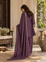 Women Purple Silk Embroidered Kurta Set