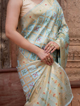 Sky Blue Pure Monga Silk Banarasi Ghatchola Handloom Saree
