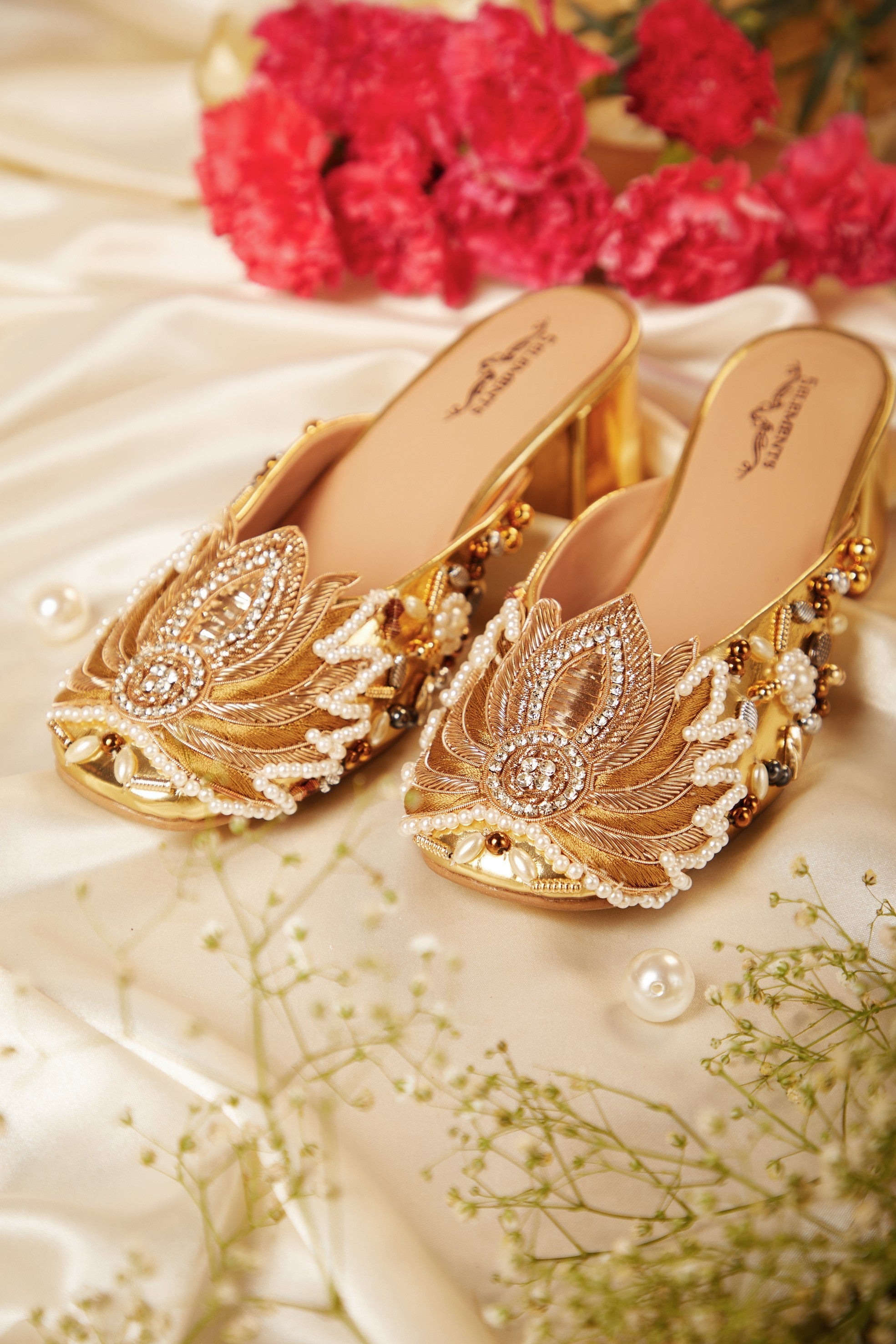 Gold lotus-Mule heel