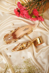 Gold lotus-Mule heel