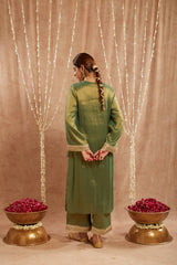 Green Sequins Gota Tissue Kurta with 
Wide Leg Pants