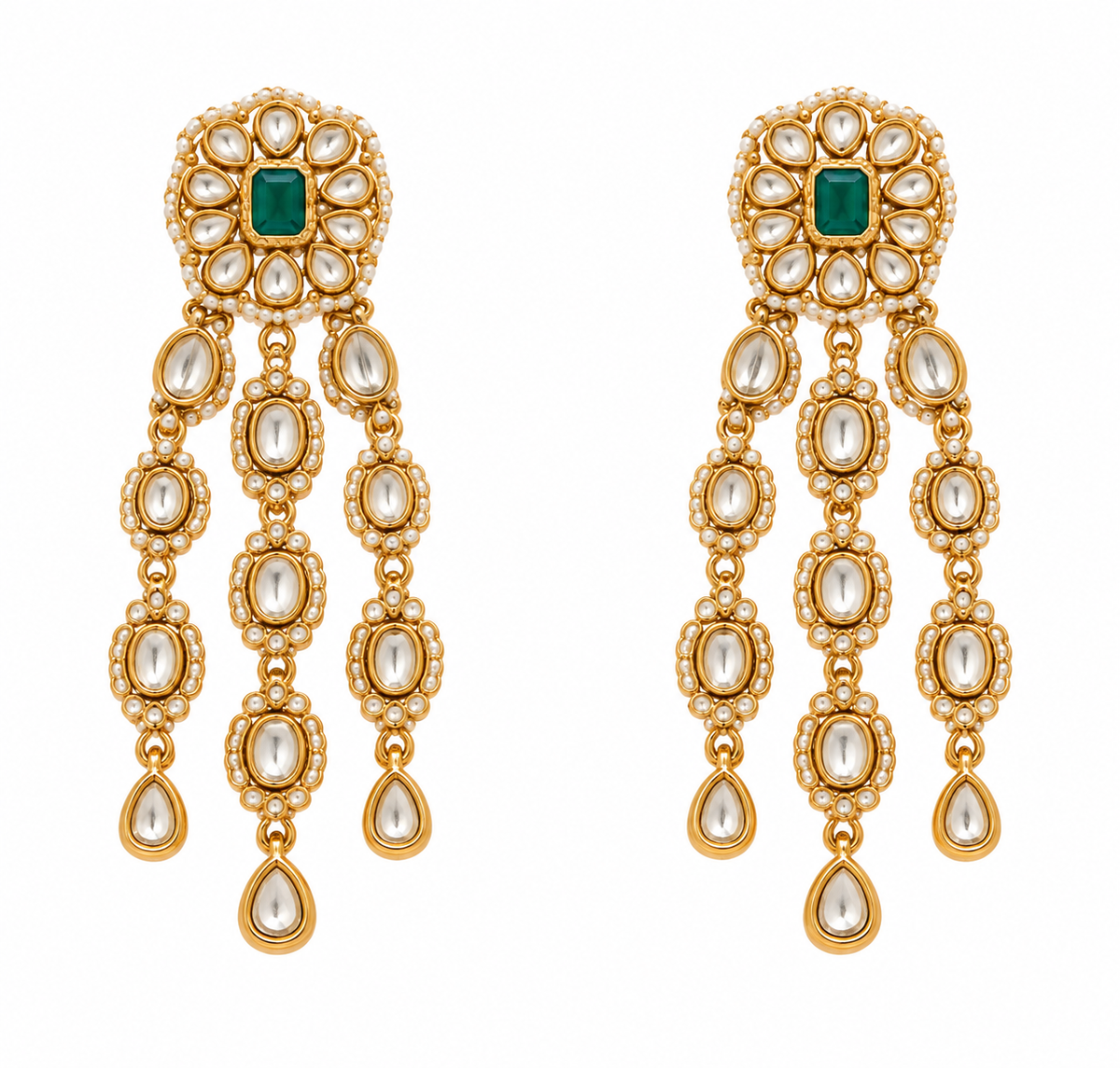 Emerald Kundan Three Layered Necklace Set 09