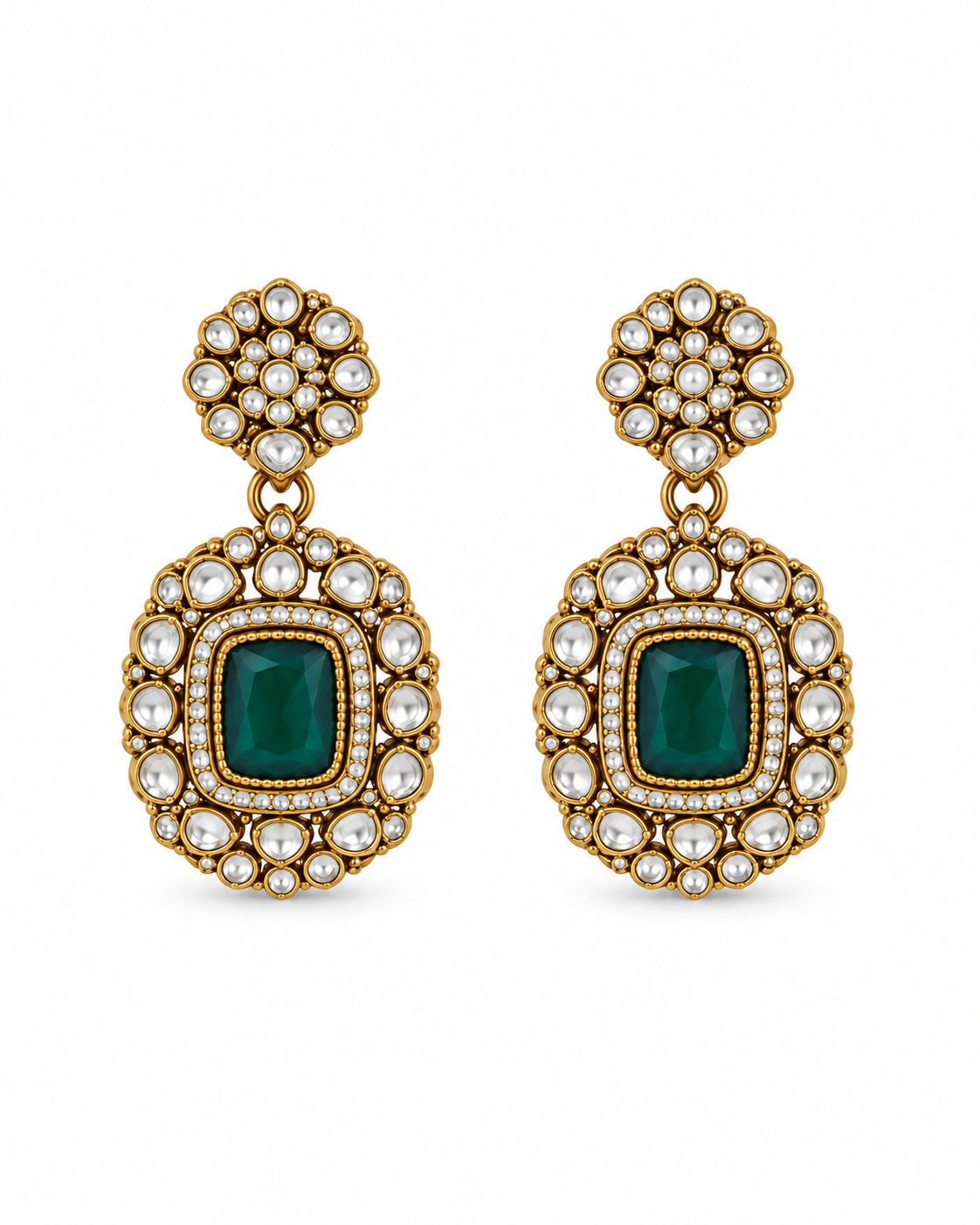 Emerald Polki Kundan Necklace Set 07