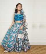 Teal Blue Embroidered Lehenga Choli