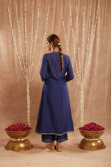 Royal Blue Gota Chanderi Kurta with 
Wide Leg Pants