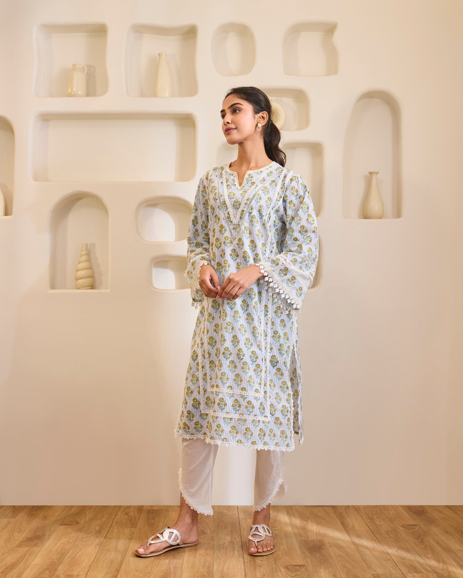 Blue Charm Cotton Kurta with Tulip Pants