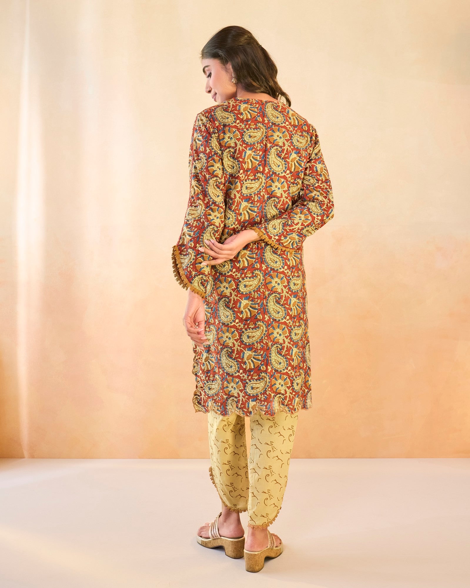 Ruby Petal Scallop Cotton Kurta with Tulip Pants