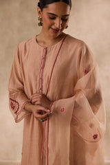Beige chanderi resham embroidered kurta paired with pant & organza dupatta