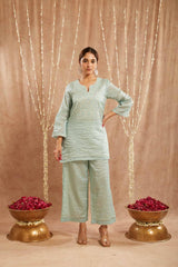 Blue Moroccan Dori Kurta with 
Flared Pants