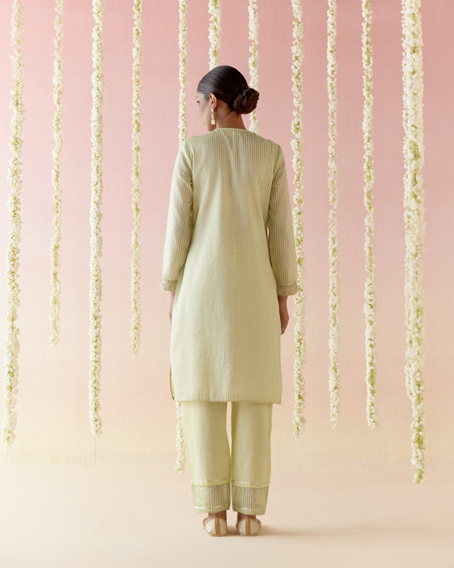 Lotus Green Tissue Kurta with 
Narrow Pants & Dupatta - Set of 3