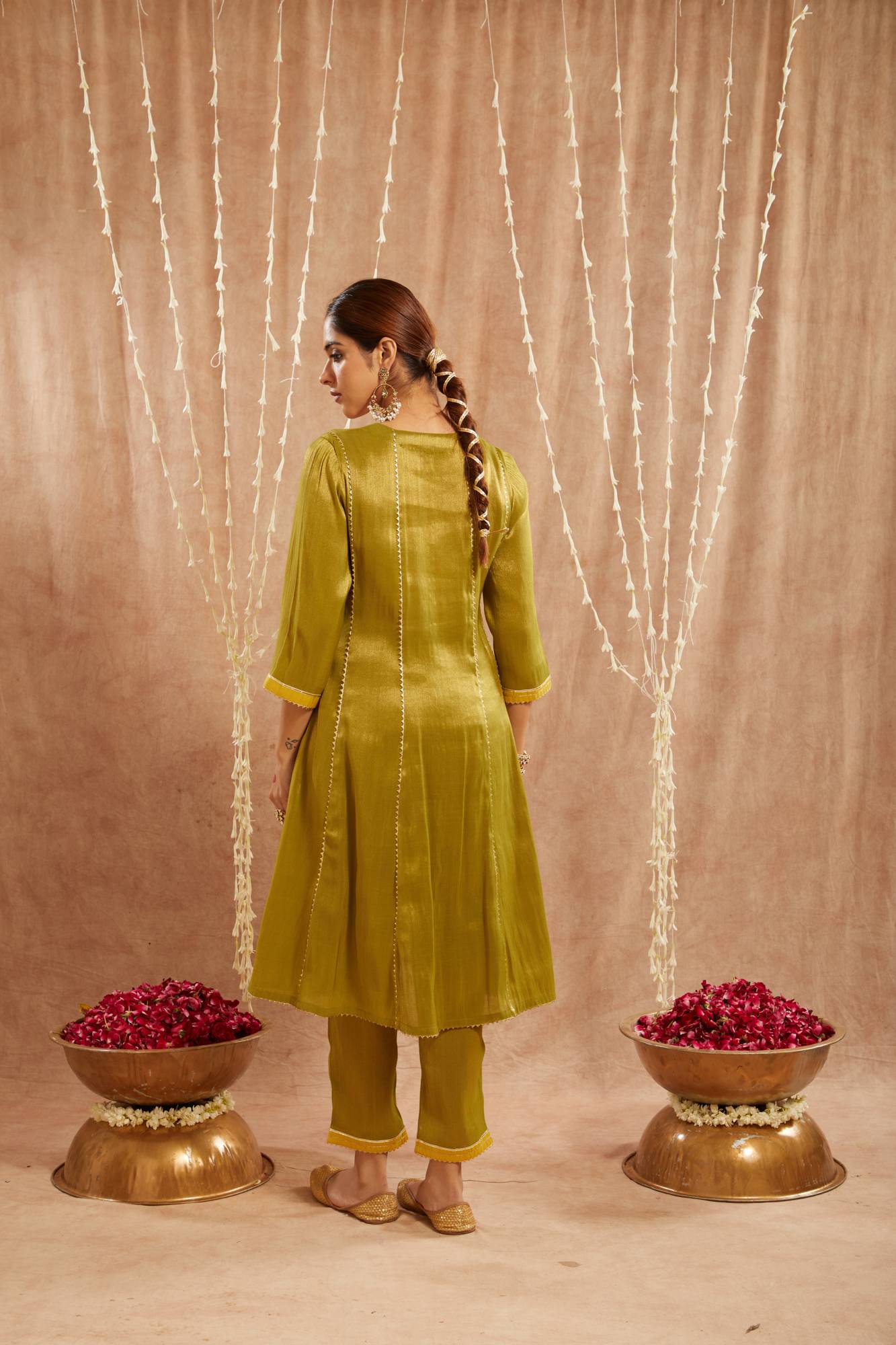 Green Yoke Tissue Anarkali with 
Narrow Pants