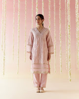 Daisy Pink Zari Kurta with Narrow Pants & Dupatta set - Set of 3