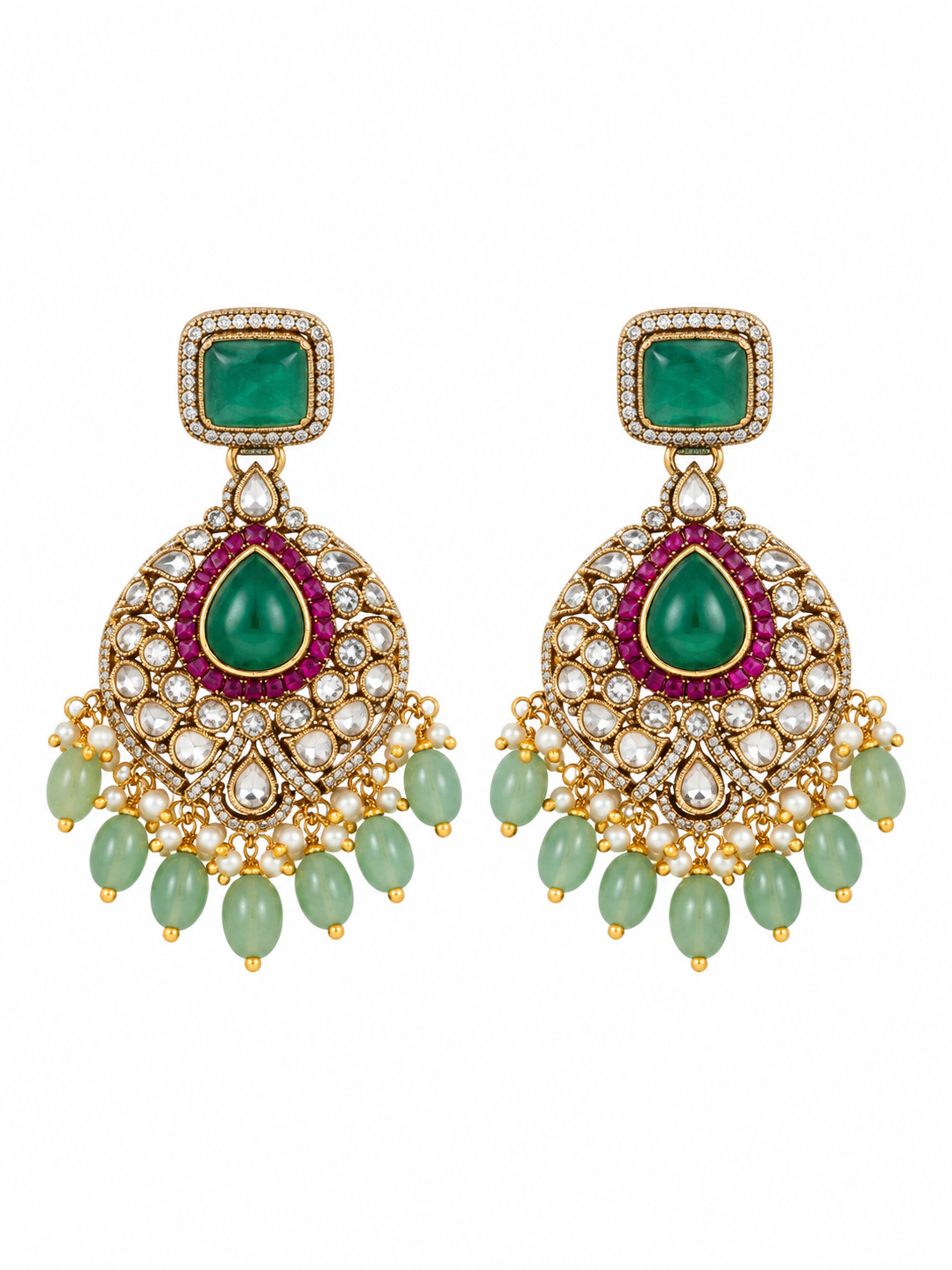Emerald Polki Statement Necklace Set 03