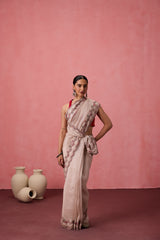 Classic white organza jaal embroidered saree comes with unstitched & unembroidered blouse fabric in chanderi