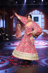 Ghungroo Crimson Red Hand-Embroidered Georgette Anarkali with Banarsi Dupatta
