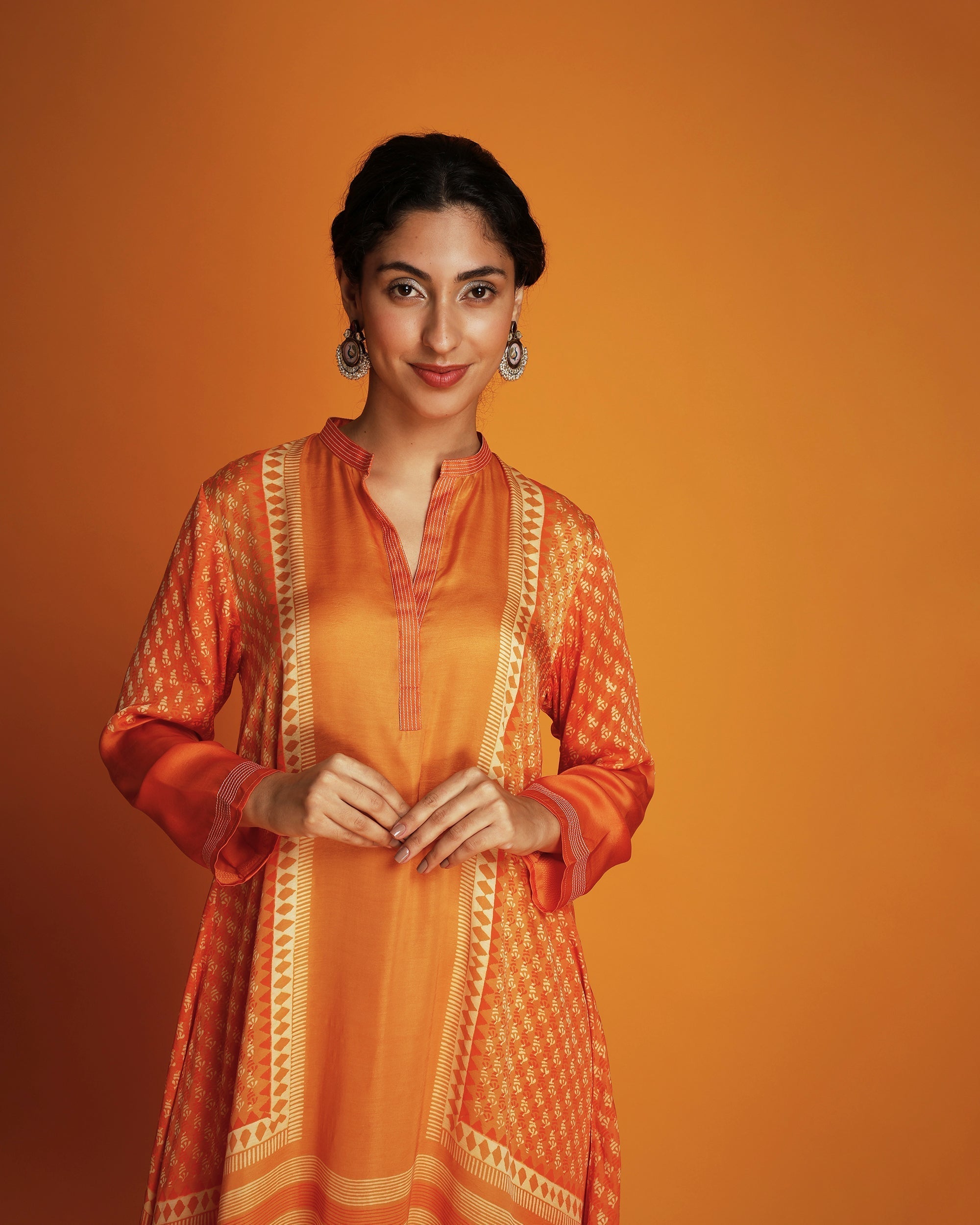 Orange ombre block printed tunic set