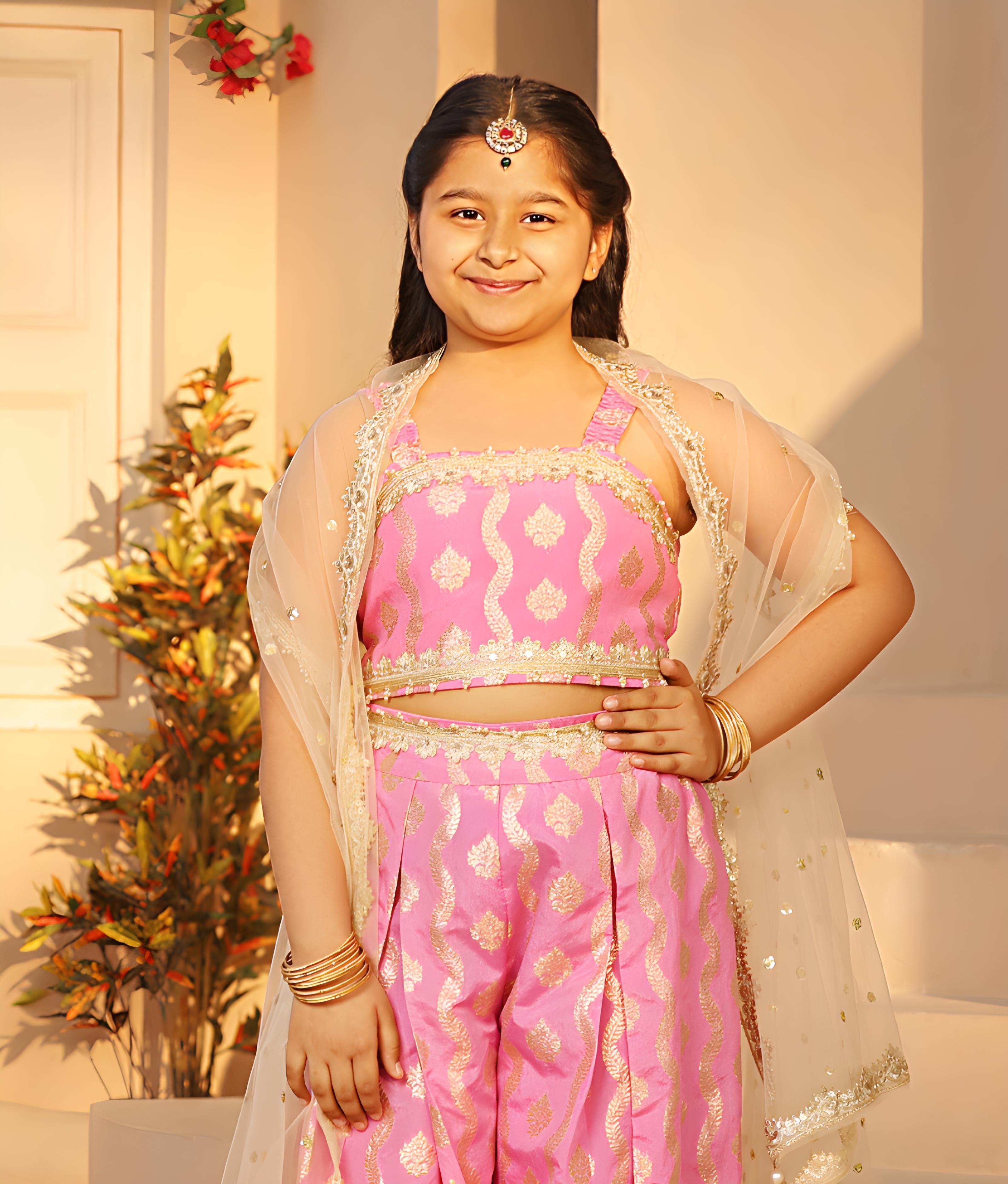 Lilac Brocade Top with Plazzo Pant