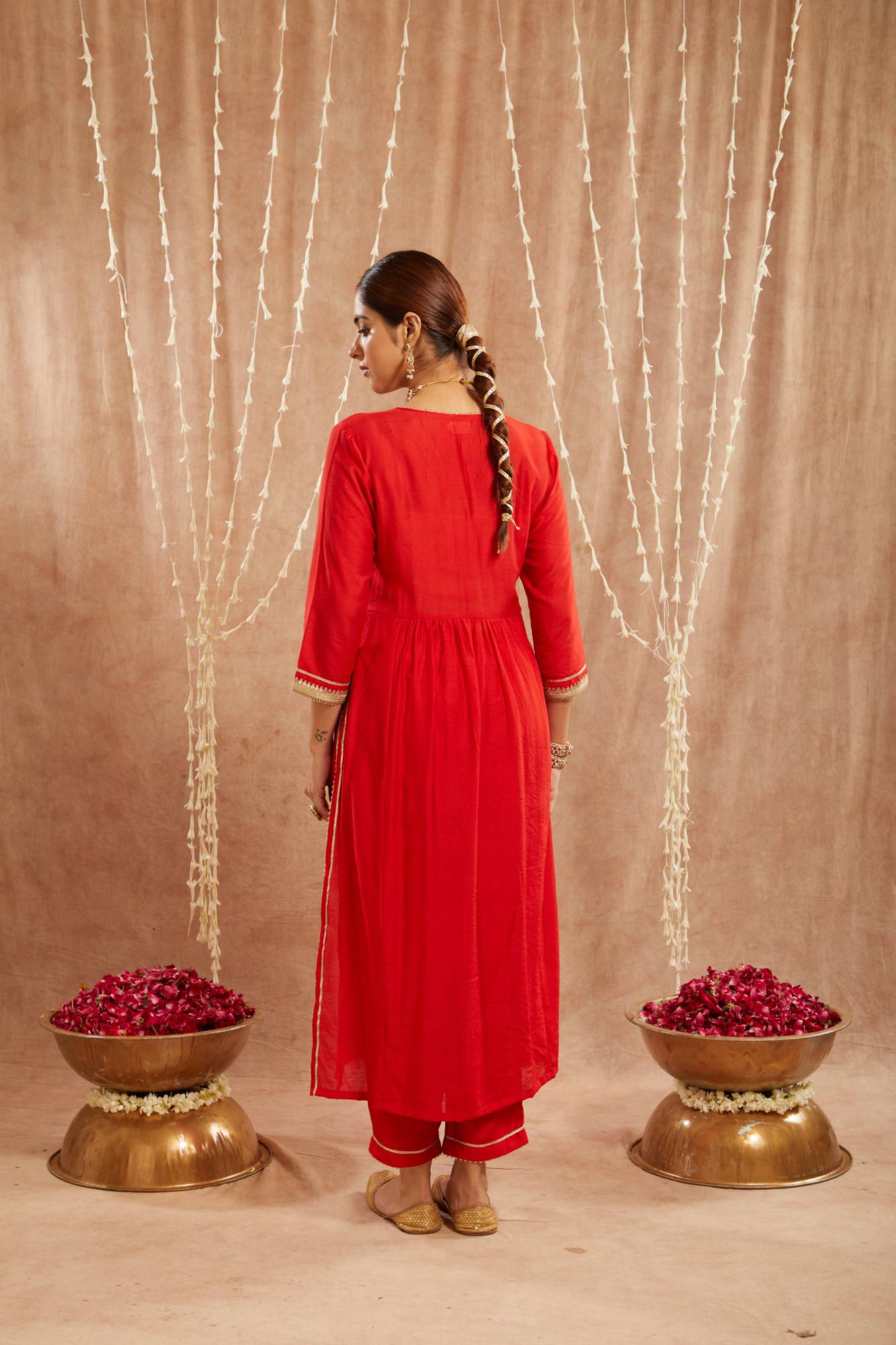 Red Charm Chanderi Kurta with Narrow Pants