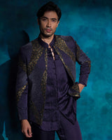 Twilight Blue hand embroidered sequence short jacket set