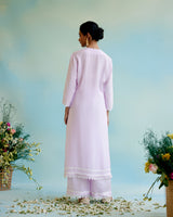 Lilac Pearl Kurta in Silky Modal with Beaded Smocking and Delicate Lace Detaling