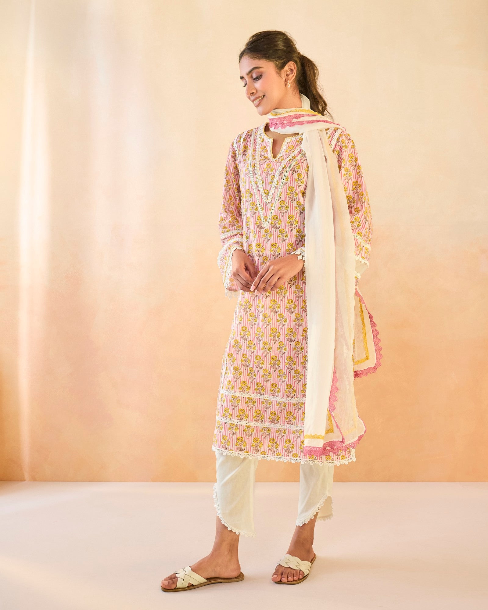 Pink Charm Cotton Kurta with Tulip Pants