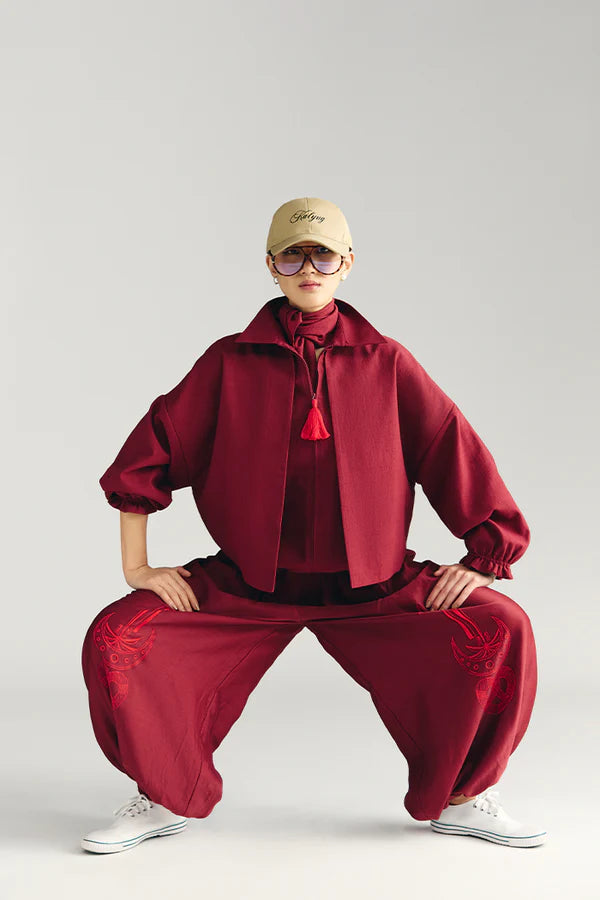 Maroon Pine-Code Co-Ord Set