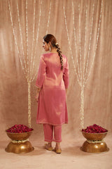 Pink Scallop Tissue Angrakha with 
Narrow Pants