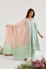 Mint Floral Zari Tissue Angrakha with Narrow Pants - Set of 2