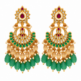 Emerald Carved Beaded Kundan Necklace Set 29