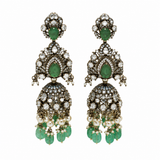 Emerald Moissanite Polki Long Two-Layered Necklace Set