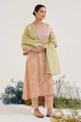 Pink Floral Zari Tissue Anarkali with Narrow Pants - Set of 2