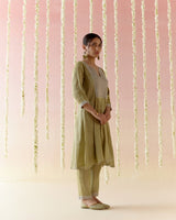 Moss Pearl Tissue Anarkali with 
narrow Pants & Dupatta - Set of 3
