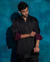 Black hand embroidered open bandhgala set