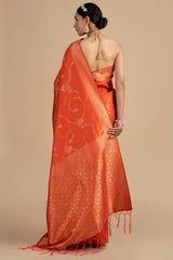 Orange Pure Silk Banarasi Handloom Saree