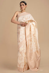 Cream Pure Silk Banarasi Handloom Saree