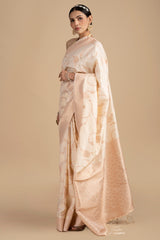Cream Pure Silk Banarasi Handloom Saree