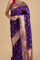 Purple Pure Silk banarasi Handloom Saree