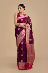 Purple-Pink Kora Organza Silk Banarasi Handloom Saree
